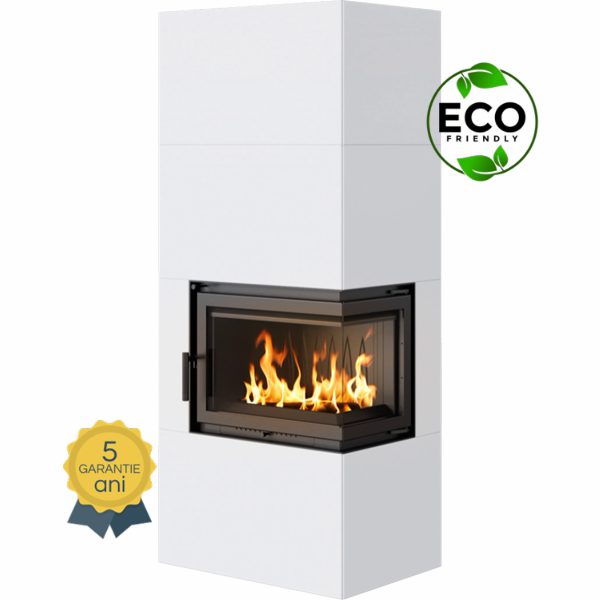 Semineu modular pe lemne SIMPLE BOX dreapta albu semineu complet
